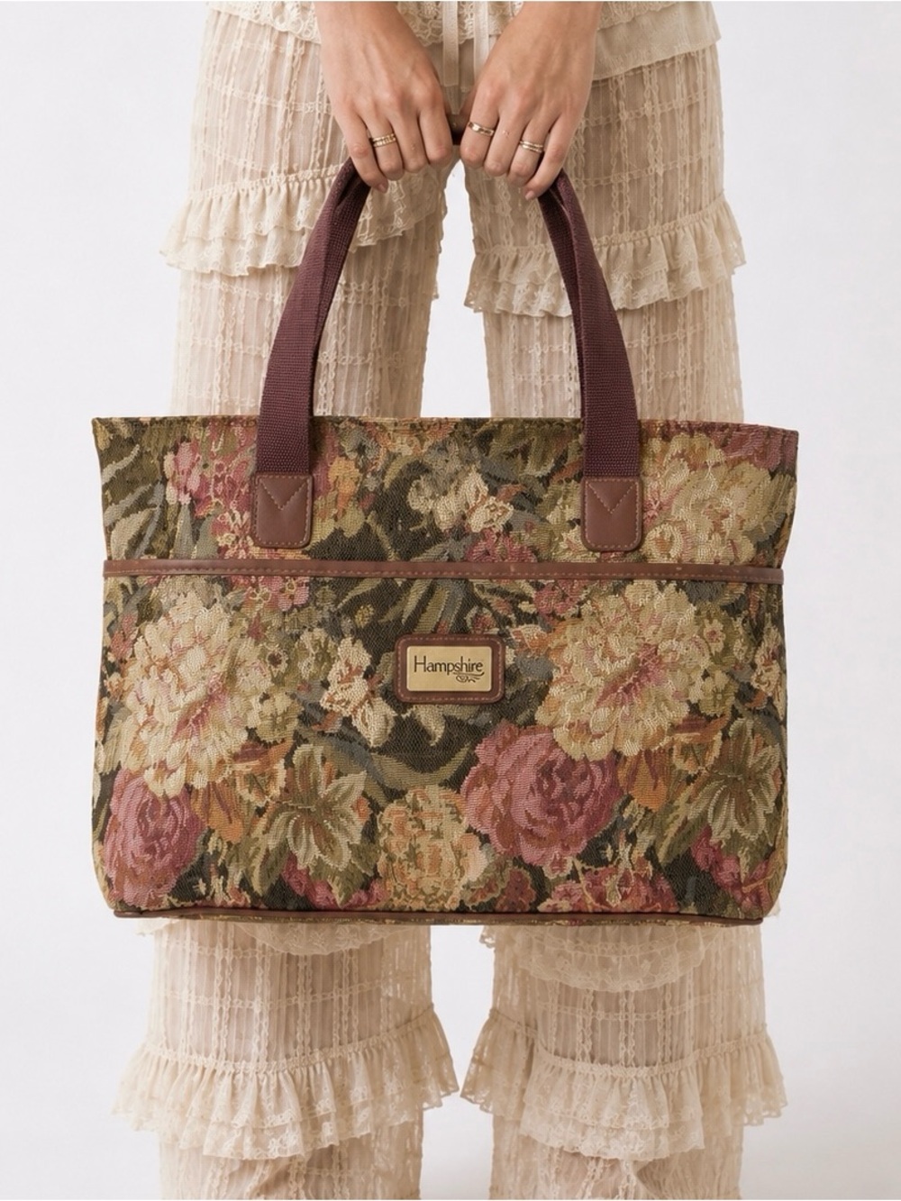 Vintage Floral Tapestry Tote Bag Cottagecore Oversized
